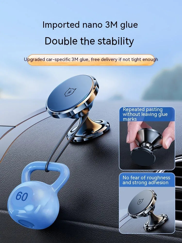 Shiny black magnetic car phone holder with alloy construction and dashboard adhesive mount