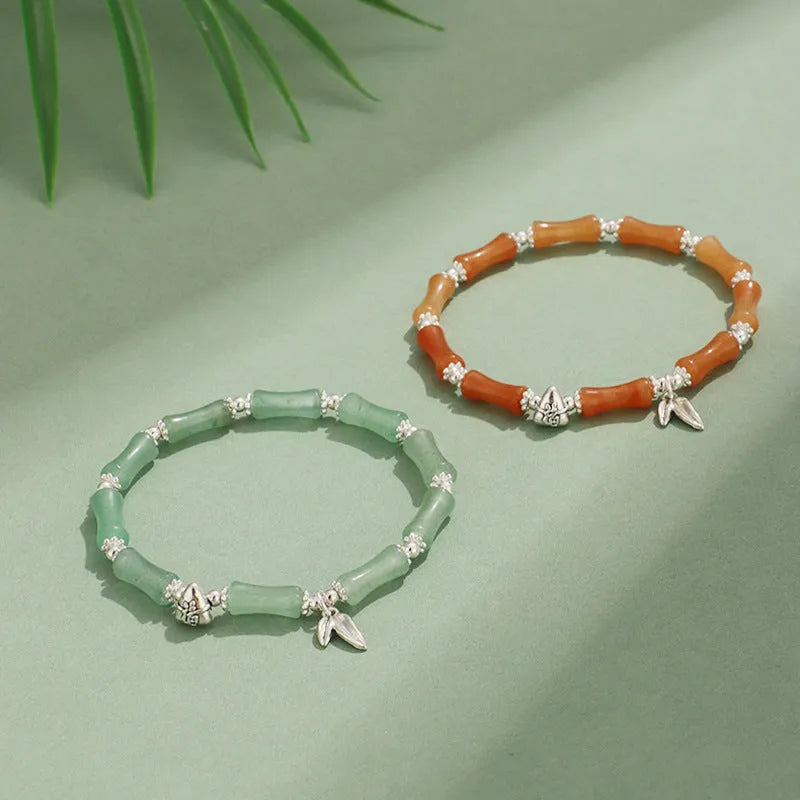 Green aventurine bamboo strawberry crystal bracelet with mixed stones and adjustable sizing