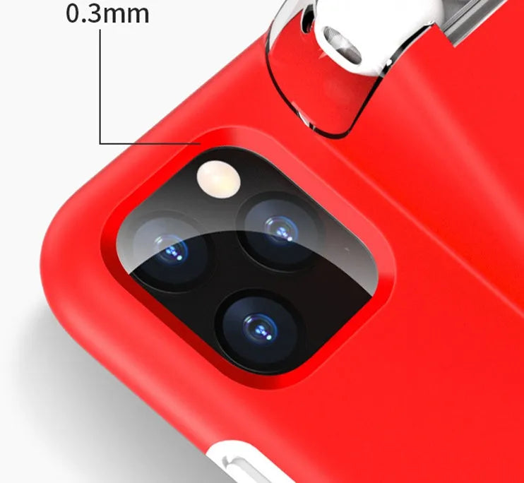 Black matte acrylic and silicone airpods case cover attached to an iPhone charging case