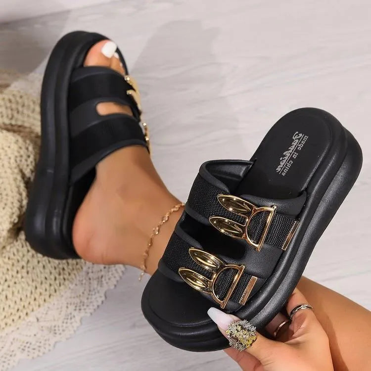 Women's thick sole suede slippers in apricot, black, or milky white colours