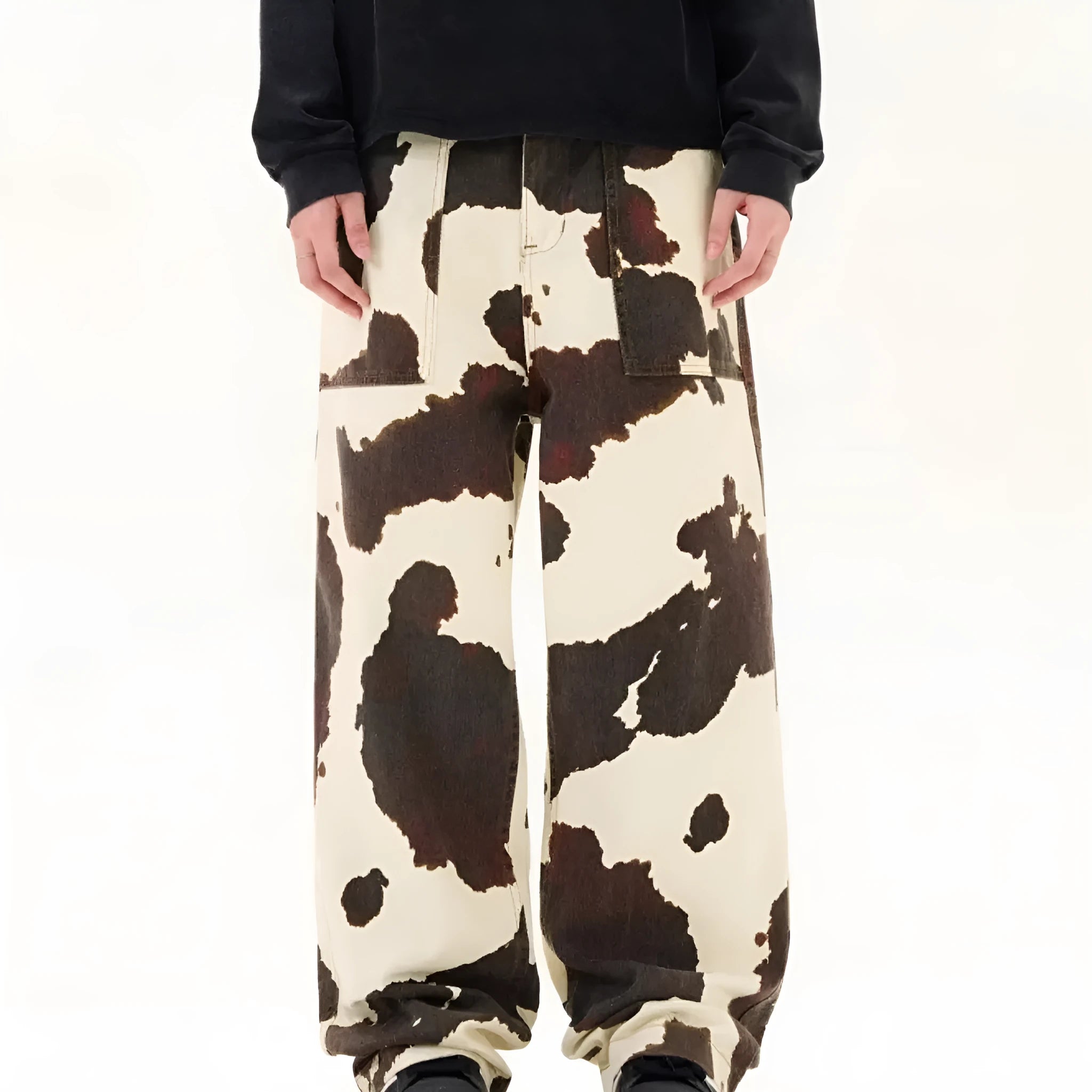 Men's straight-leg trousers with American retro cows pattern in colour 7698