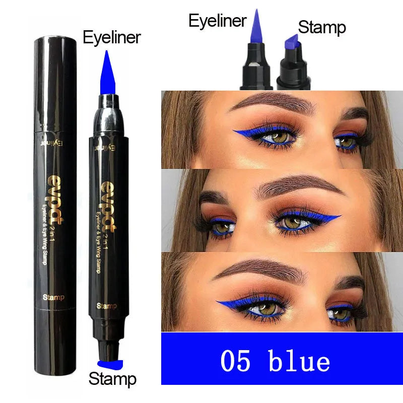 Evpct double colour seal eyeliner pen 15.5g in brown, green, pink, purple, blue, red, and black shades