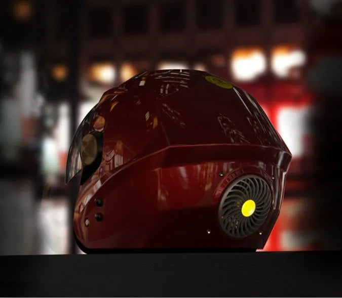 Solar smart helmet ABS+ in black on a black background showing solar panel and LED light