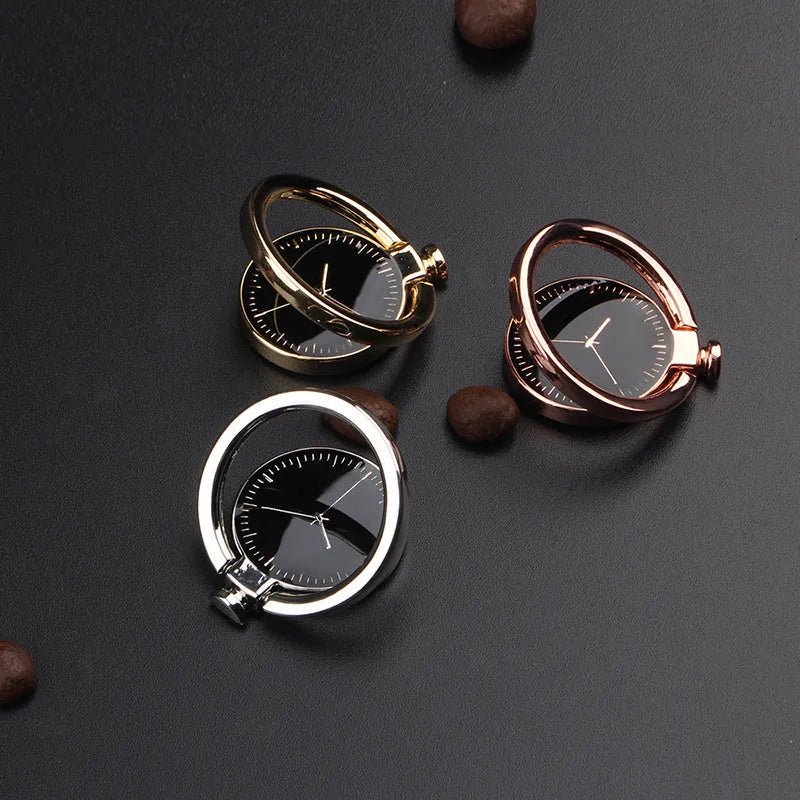 Magnetic alloy ring phone holder in black with 360-degree rotation for car mount