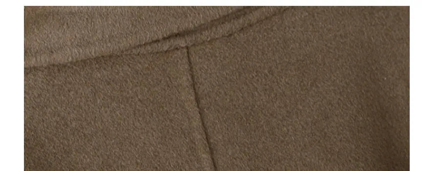 Men's wool coat with long suit collar in caramel colour showing single-breasted button front