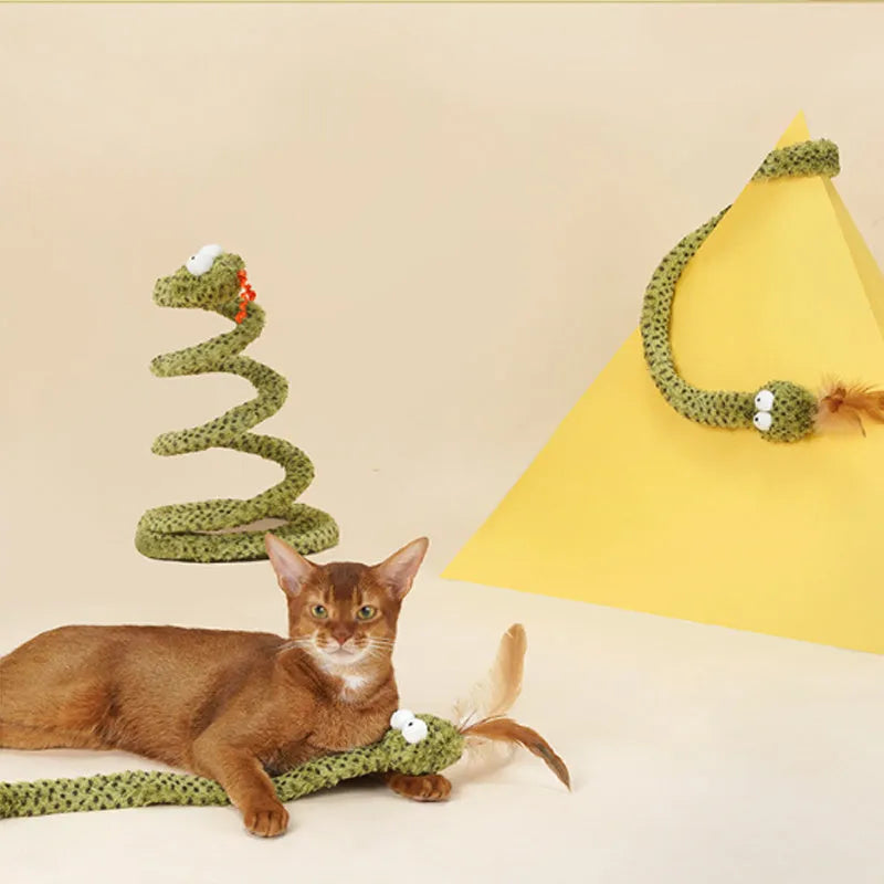 Green cat teasing stick with feather attachment measuring 140cm long