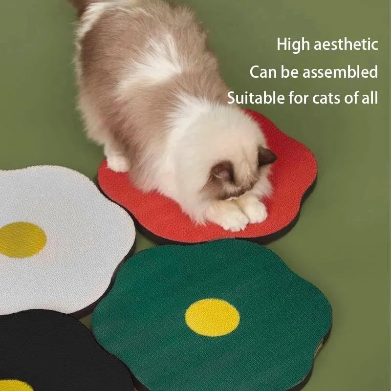 Wall mounted cat scratching board in grey with corrugated surface texture for furniture protection