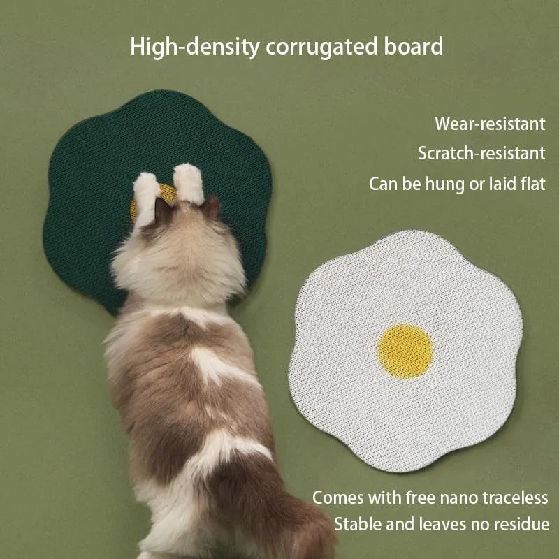 Wall mounted cat scratching board in grey with corrugated surface texture for furniture protection