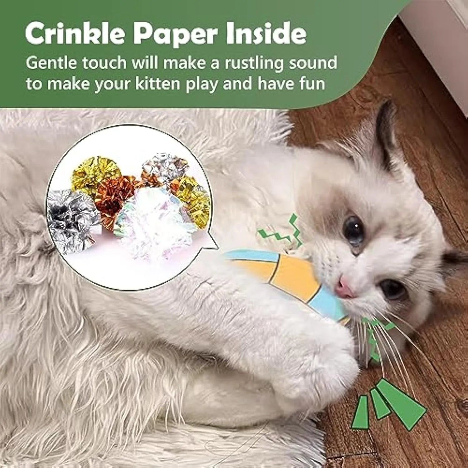 Square plush cat toy with sports ball pattern, featuring catnip and crinkle sound inside.