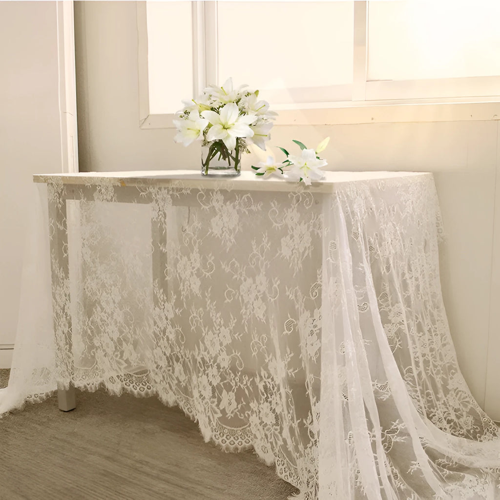 White knitted lace tablecloth 150cm x 300cm in nylon yarn for home dining tables