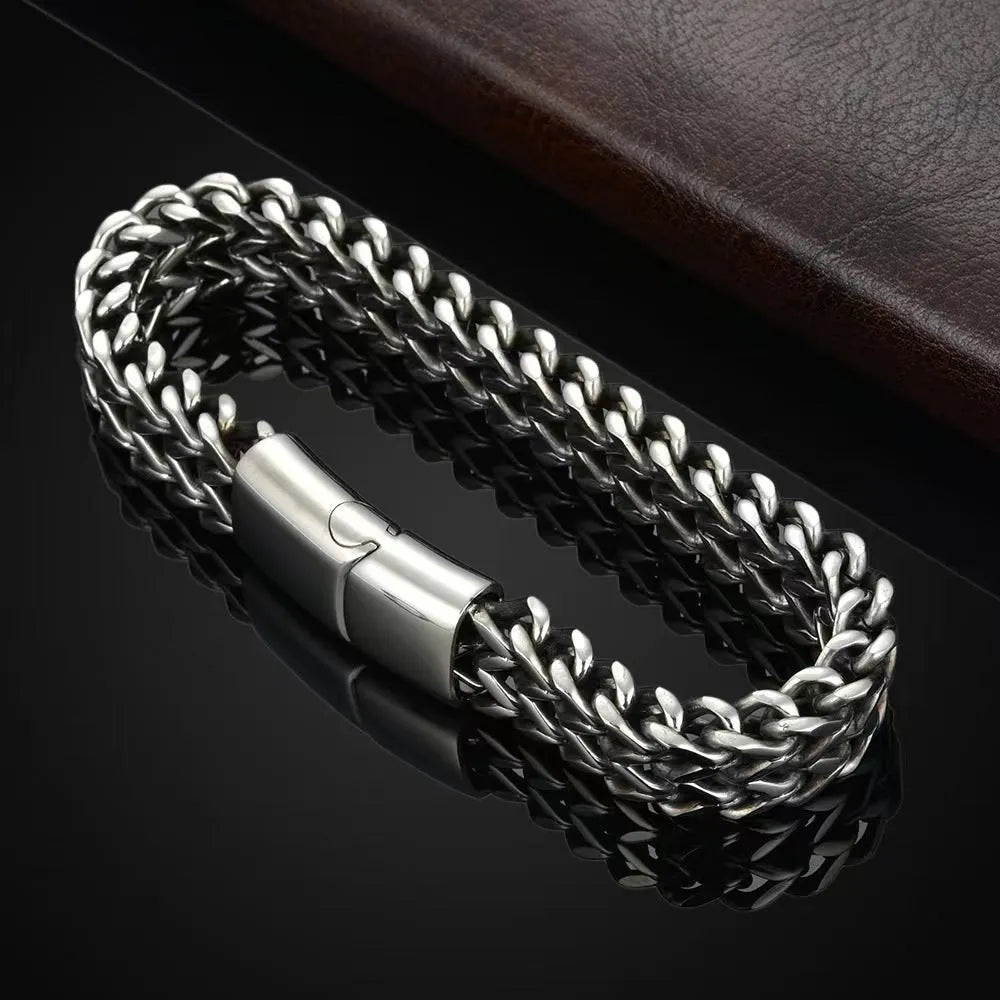 Silver titanium steel hip hop bracelet with geometric design in 4x8mm or 5x10mm style