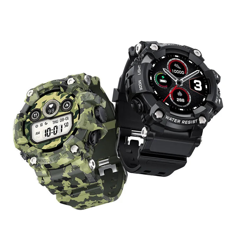 T6 Tactical Smart Watch with black rugged strap and 1.3-inch display on a wrist