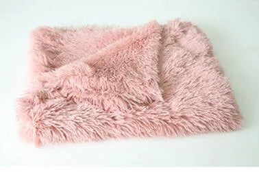 Long plush pet blanket for dogs and cats shown in light grey colour.