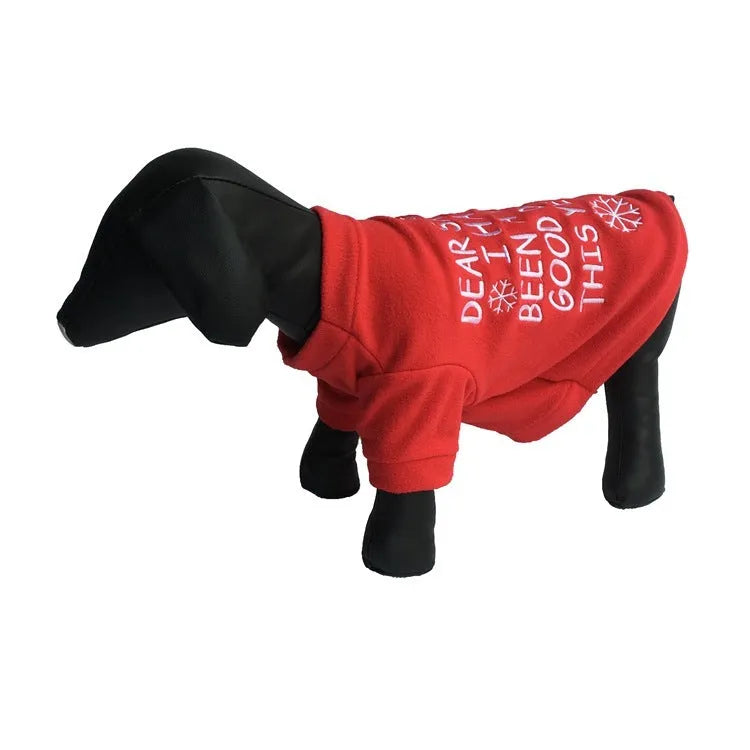 Christmas pet sweater in fleece with red letters or red snowflakes, sizes XS S M L