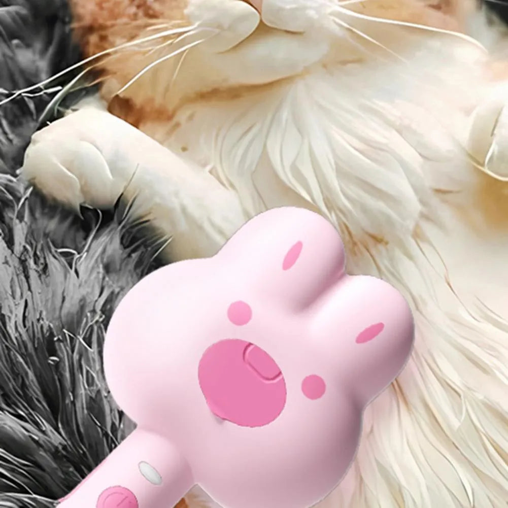 Rechargeable cat steam brush grooming tool in green colour with long handle