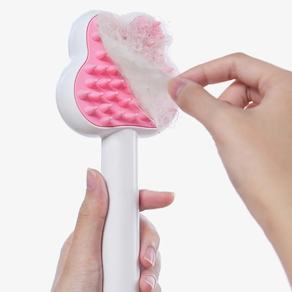 Rechargeable cat steam brush grooming tool in green colour with long handle