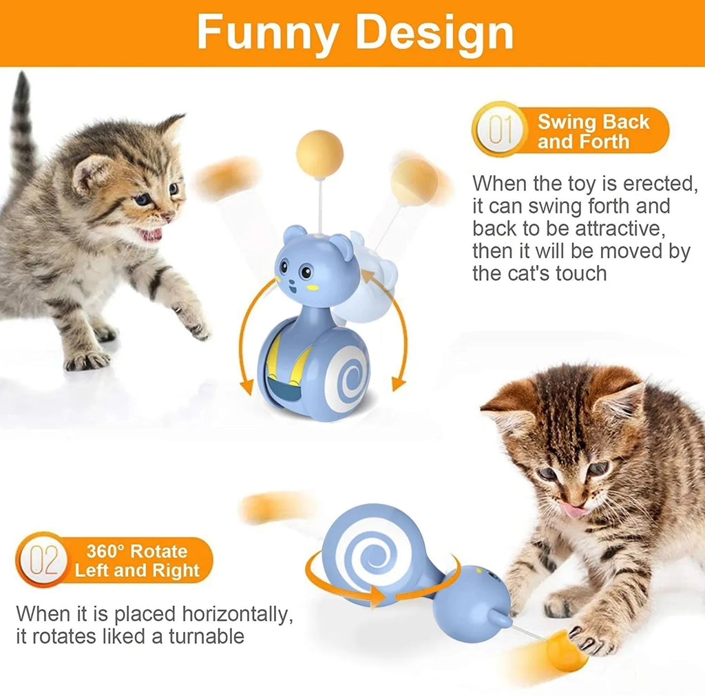Cat interactive feather wand toy with rotating ball on plastic base in pink colour