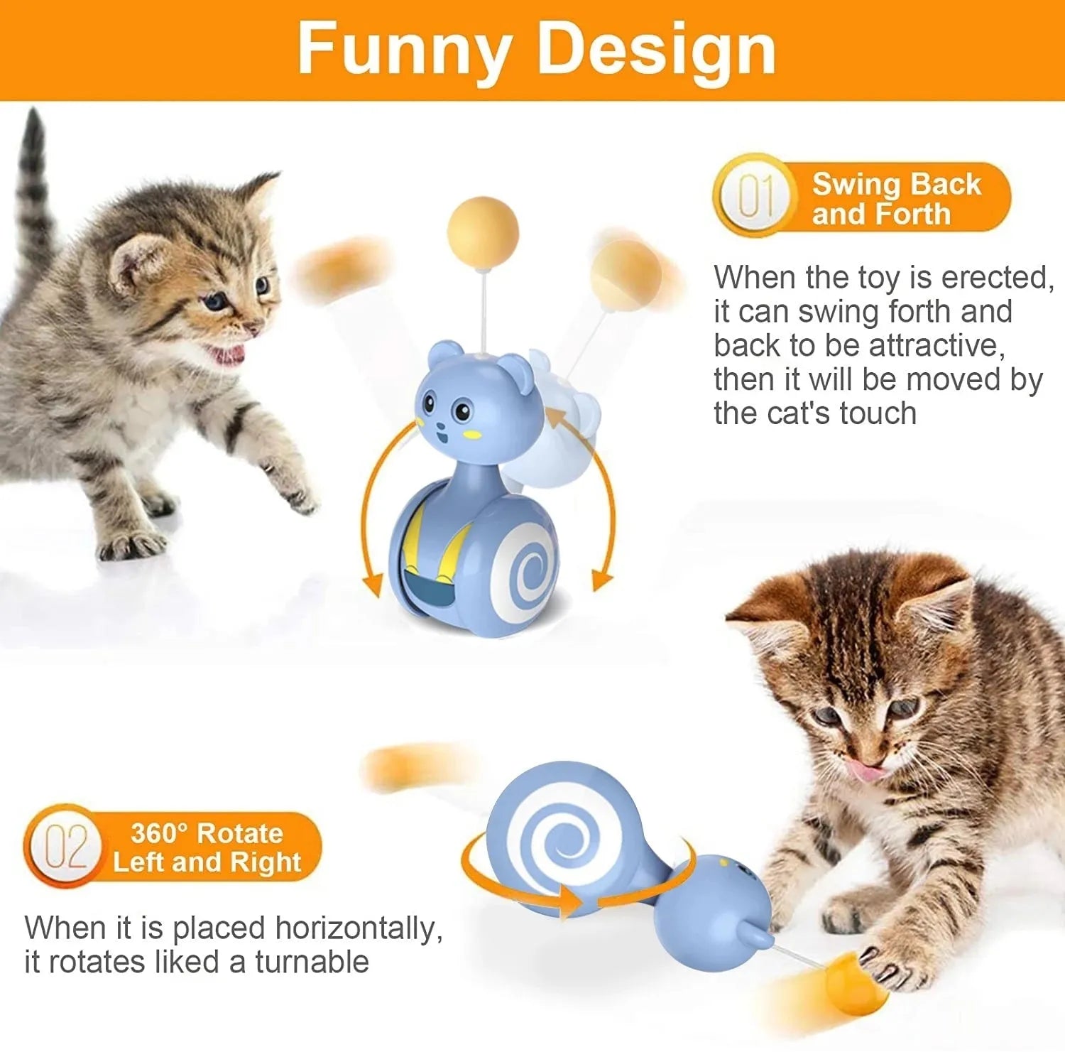 Cat interactive feather wand toy with rotating ball on plastic base in pink colour