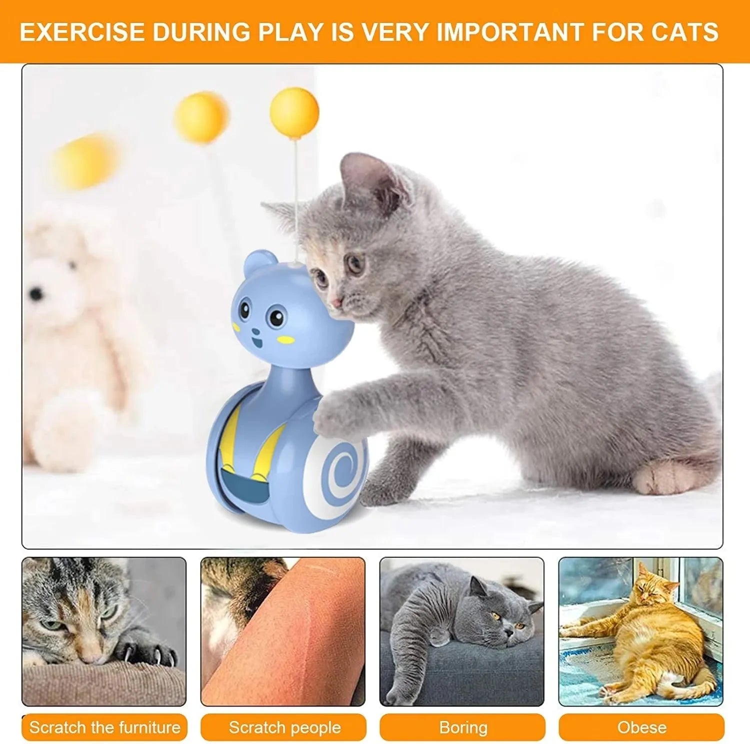 Cat interactive feather wand toy with rotating ball on plastic base in pink colour