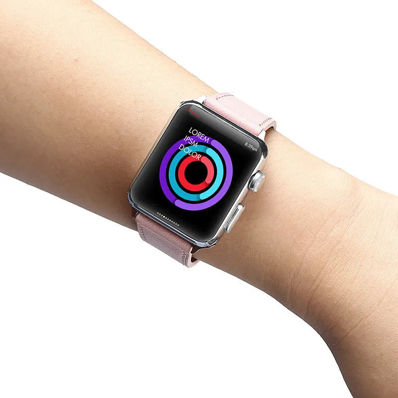 Pink cowhide leather smart watch strap for Apple Watch 1-4, 38mm or 42mm size option, lightweight about 15g