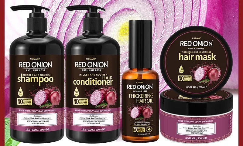 Red onion shampoo, conditioner, hair mask and essential oil four-piece hair care set