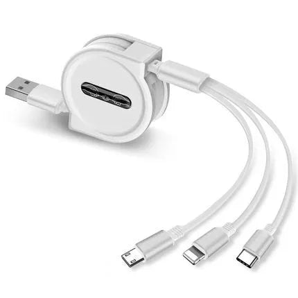 3 in 1 telescopic charging cable with TPE cable and titanium alloy connectors in multiple colours