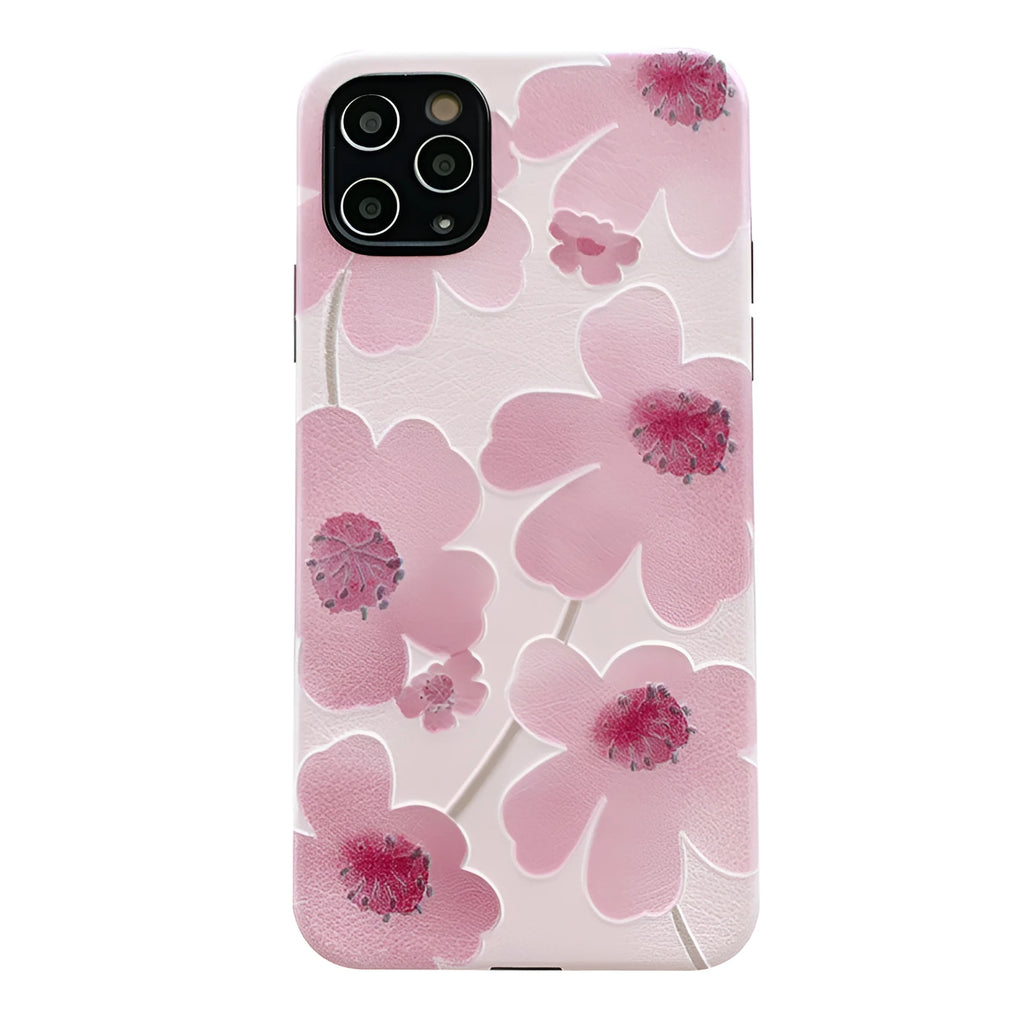 Pink soft rubber iPhone case with Japanese Korean style design and lanyard hole