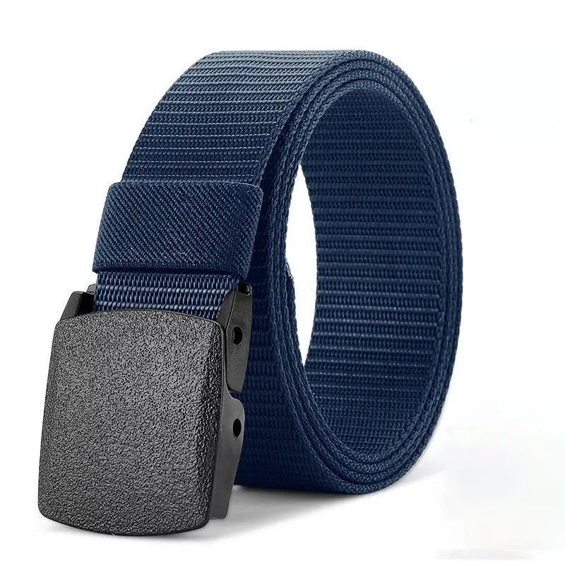 Men's nylon tactical belt 120cm with plastic buckle in black fabric strap