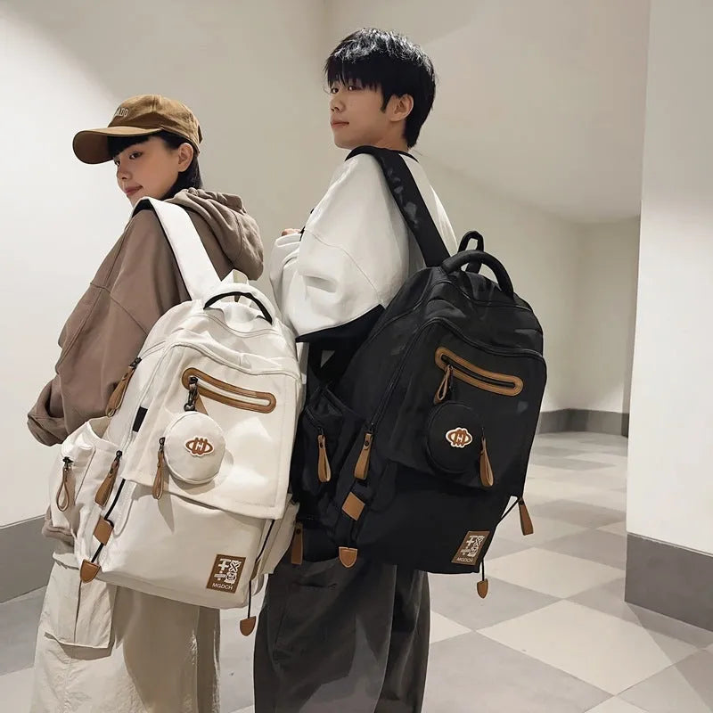 Nylon backpack for middle school students in street trend style with curved shoulder straps