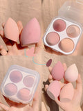 Makeup egg box with four synthetic sponge beauty eggs in different colours