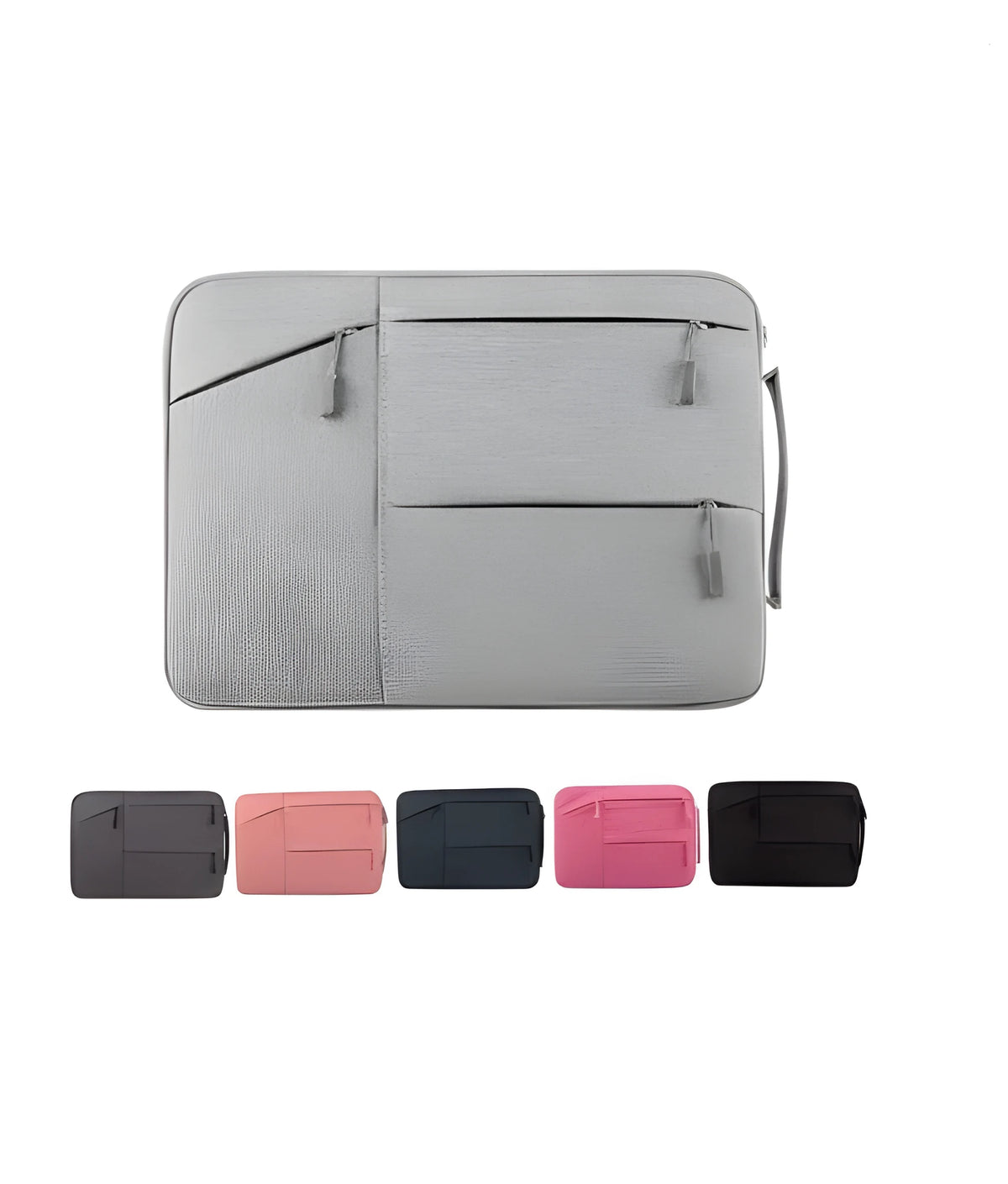 Laptop sleeve case with PE pearl cotton inner support, double zipper and side handle, compatible with MacBook and 15 inch laptops.