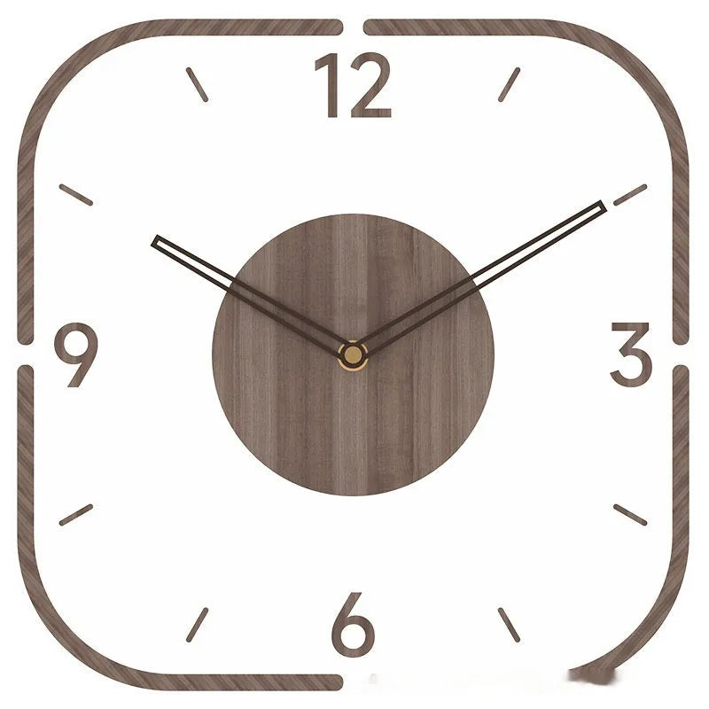 35cm square transparent wooden frame wall clock with modern design showing framed and frameless options
