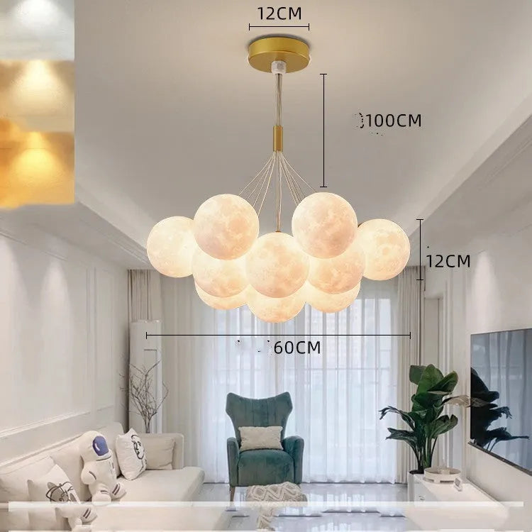 Nordic style moon bubble chandelier pendant lamp with multiple LED lights in gold or black colour options
