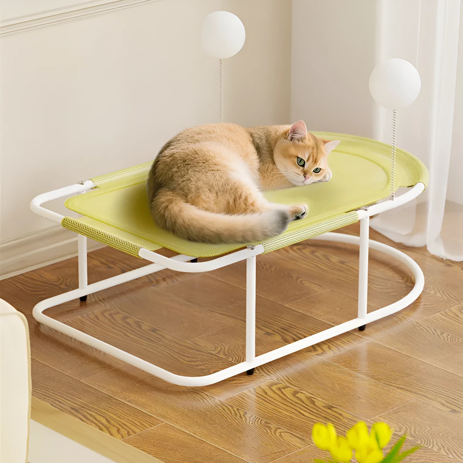 A large gray fabric pet kennel with a breathable design and sturdy bracket frame, shown on a wooden floor.