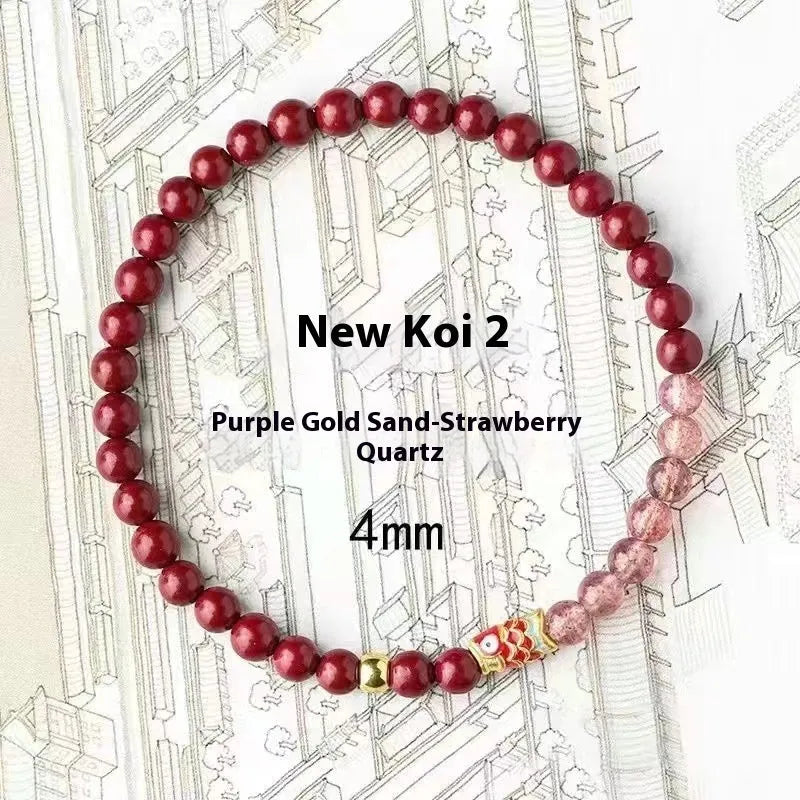 Koi purple cinnabar and strawberry quartz bracelet with retro style and adjustable fit for women