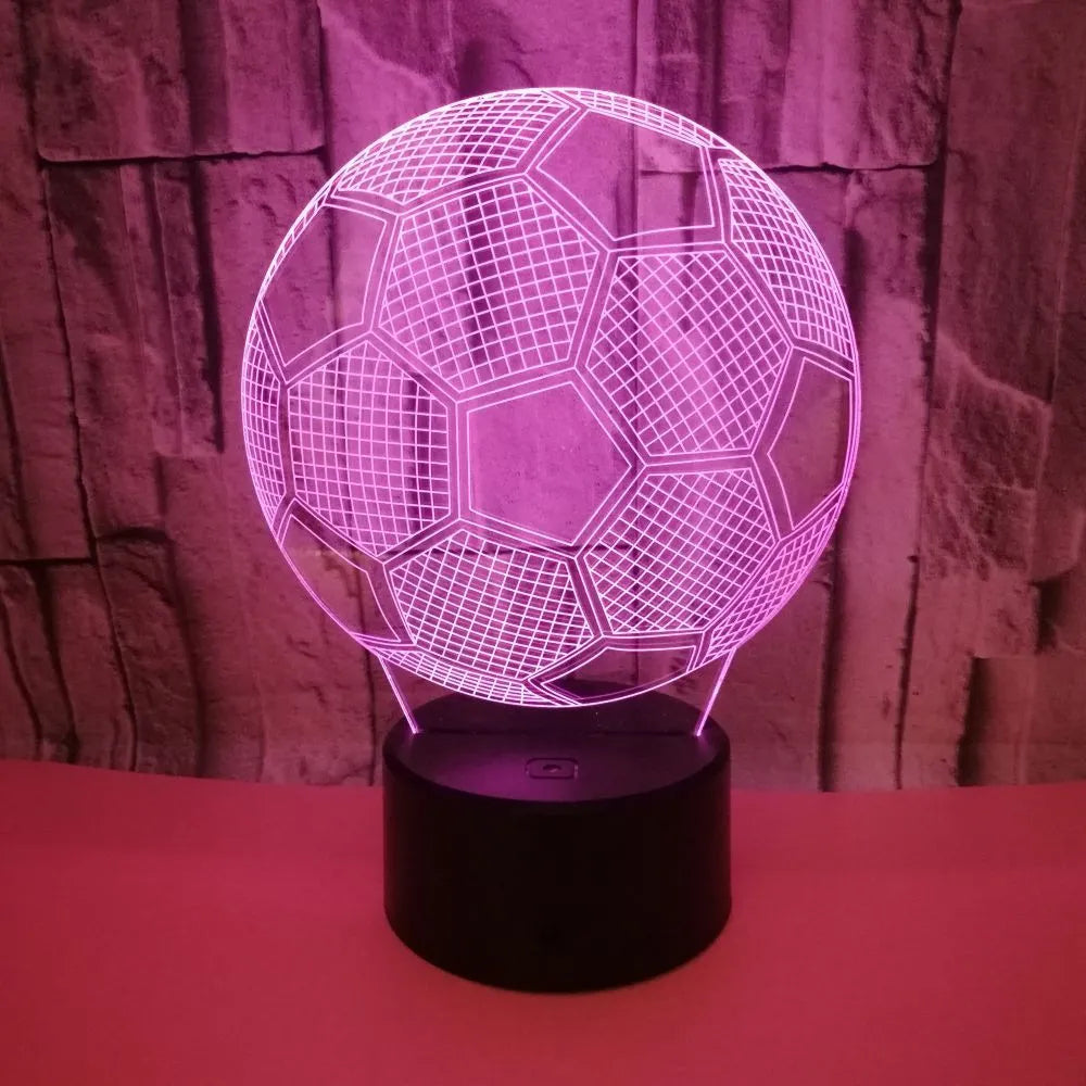 3D football night light showing colour change on acrylic sheet with black ABS base.