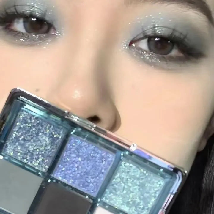 MUGELEEN 08 nine-colour eye shadow palette showing low saturation blues and earth tones