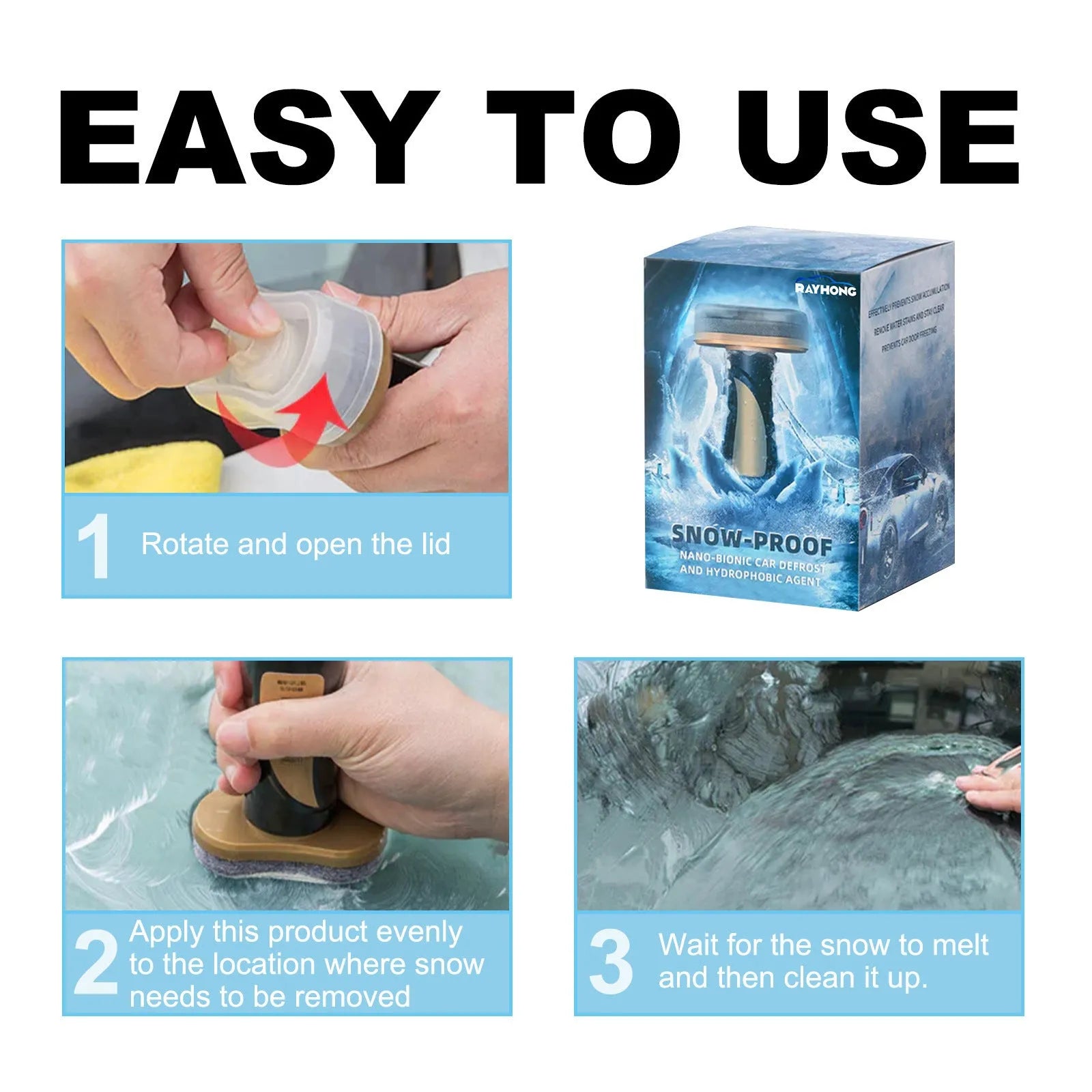 Car snow brush and hydrophobic nano coating spray kit for winter ice removal.