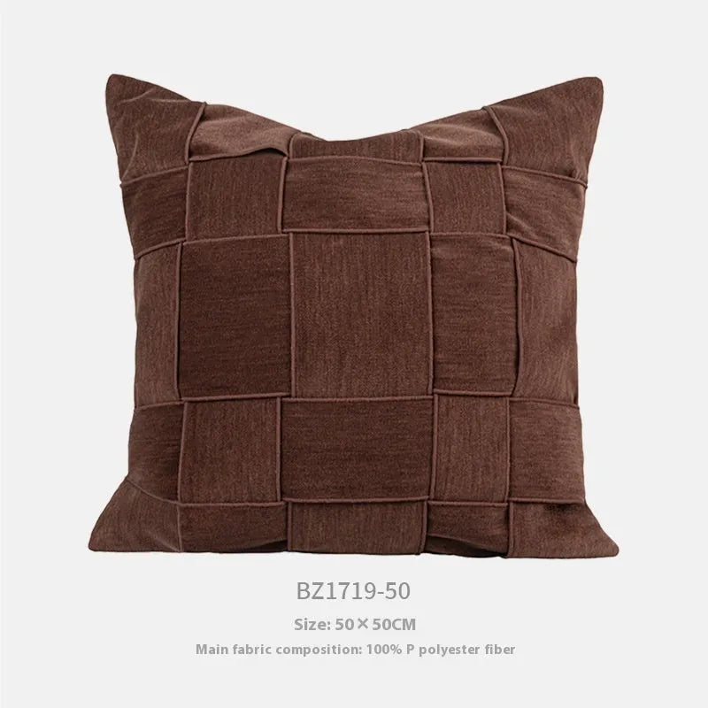 50x50cm chenille woven pillow cushion with feather velvet core in beige colour