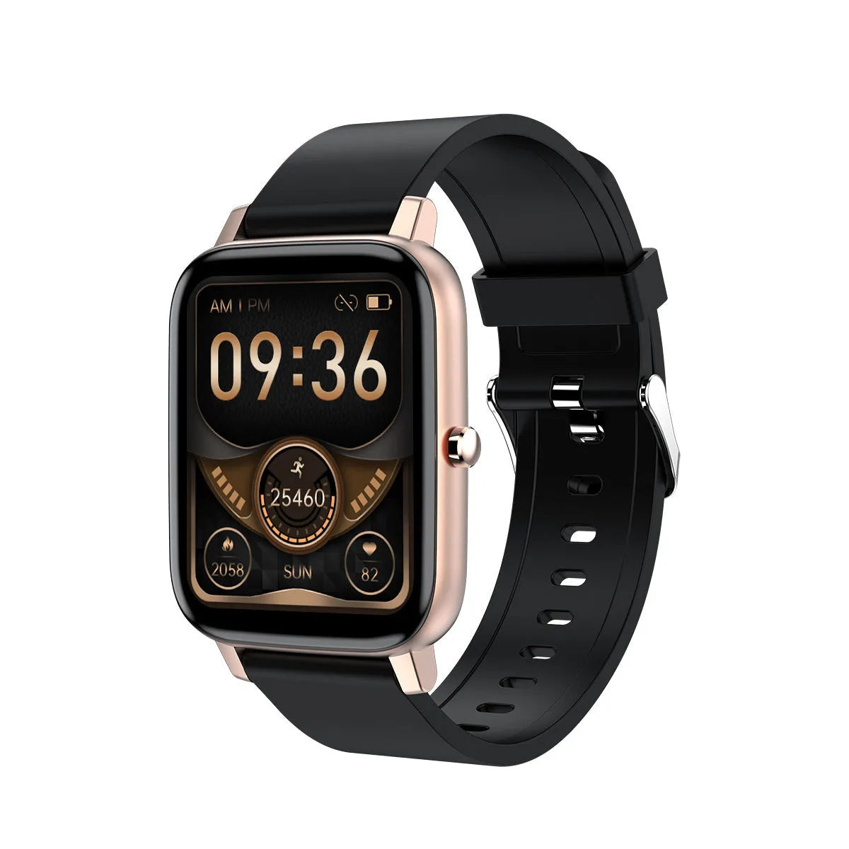 H80 smartwatch in black on a wrist, showing a heart rate graph on its 1.69-inch spherical glass screen.
