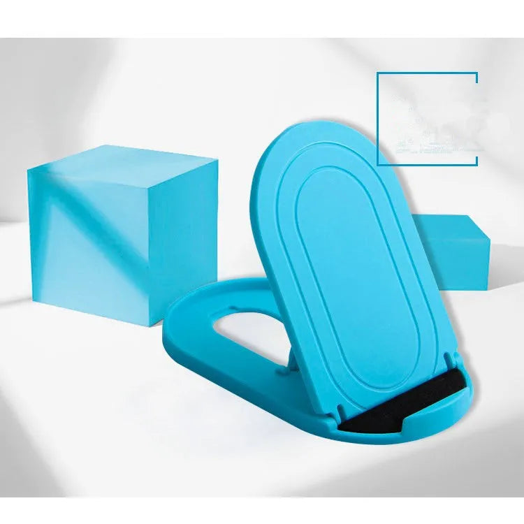 Plastic lazy bracket phone stand holding a mobile phone, shown in multiple colour options
