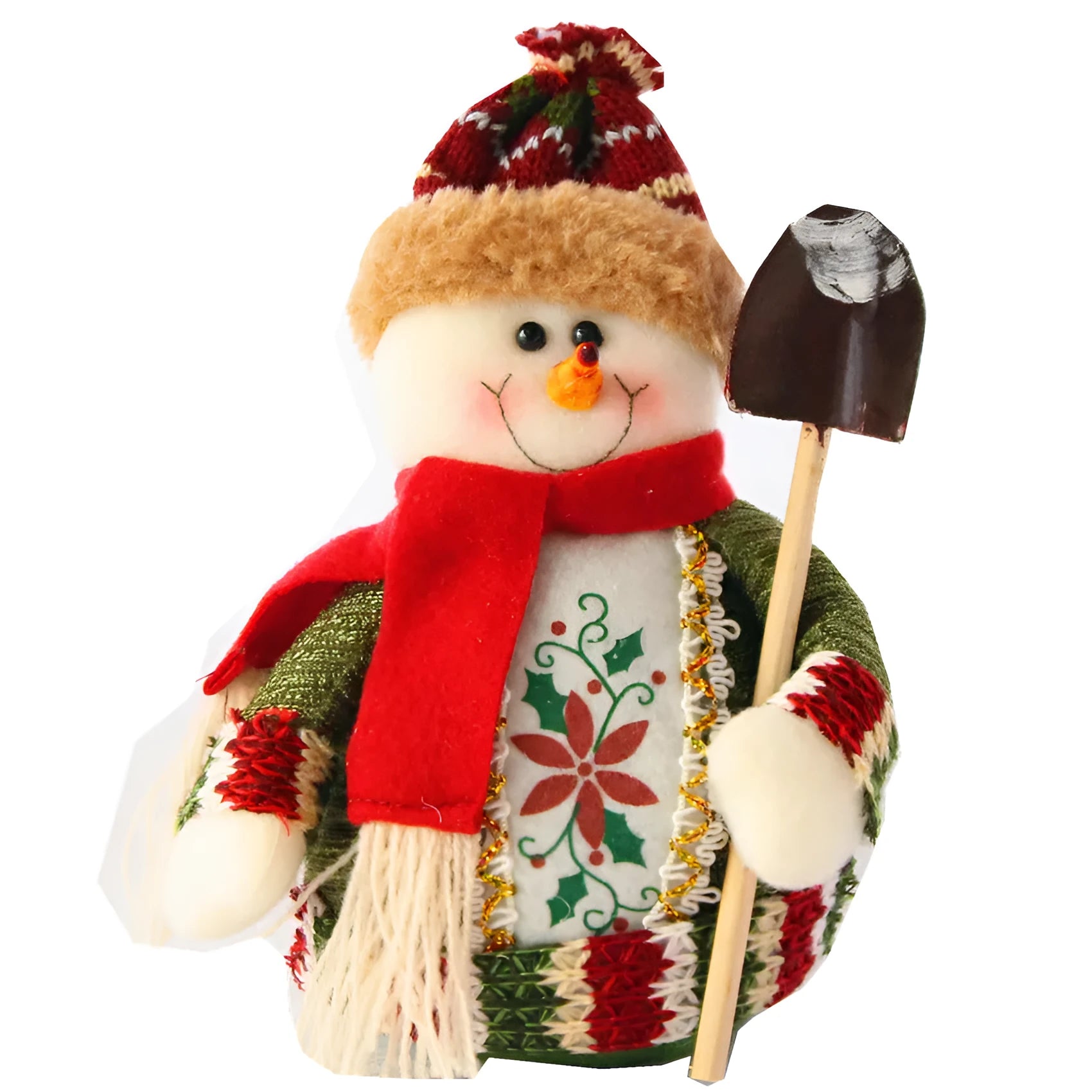 Red, green and white flannel Christmas snowman hanging decoration measuring 18x13cm