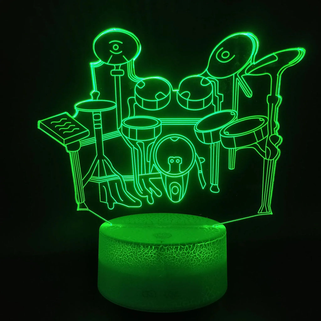 Drum kit shaped 3D LED night light with acrylic panel and ABS base in seven colour options