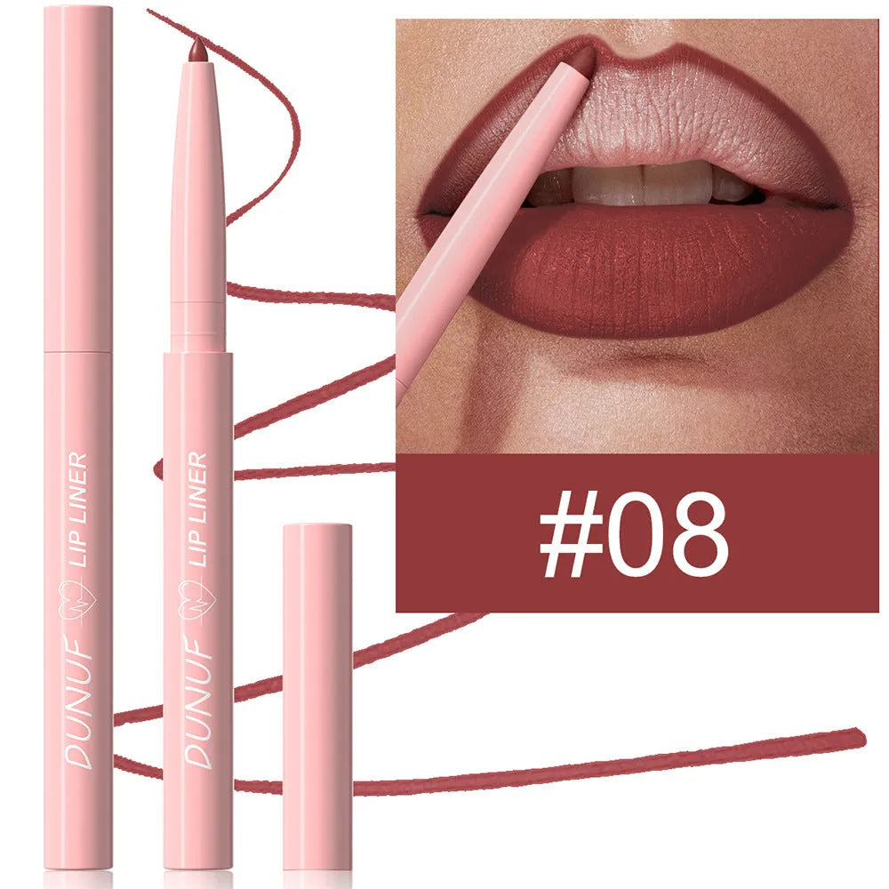Set of twelve velvet matte lip liner pencils in different colours numbered 01 to 12