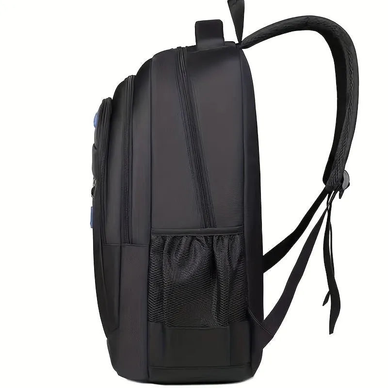 Commuter large capacity lightweight waterproof Oxford cloth backpack with air pillow belt in black