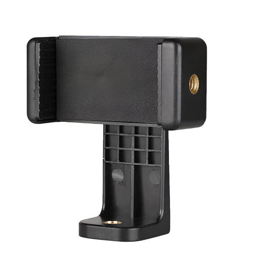 Black plastic rotating clamp phone holder shown with dimensions 10mm wide by 4mm deep.
