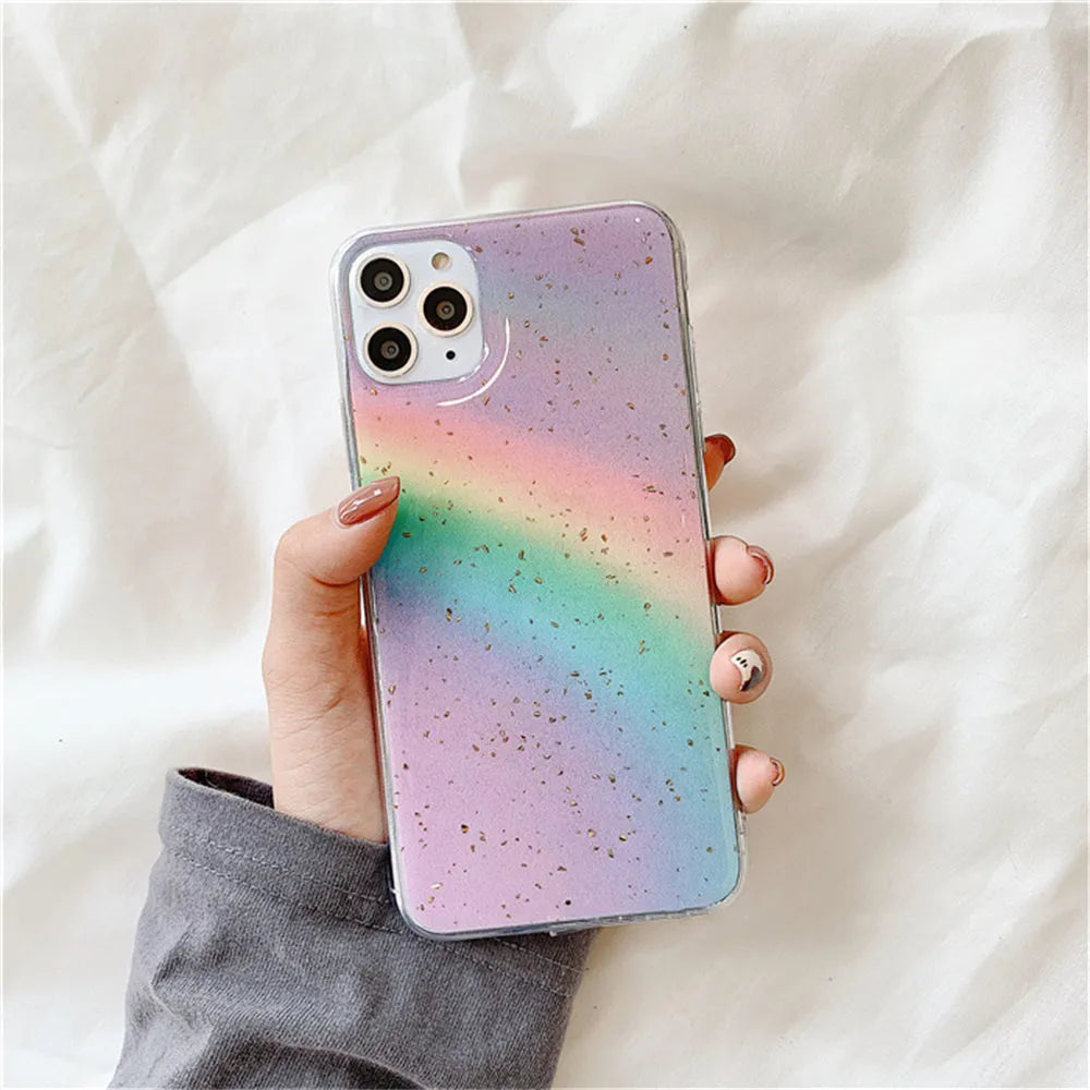 Rainbow gradient iPhone case with stripes in Japanese Korean style
