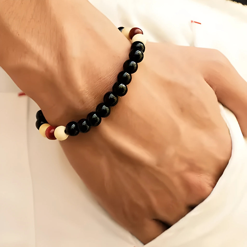 Natural stone bracelet with lava beads for essential oils in ethnic unisex design