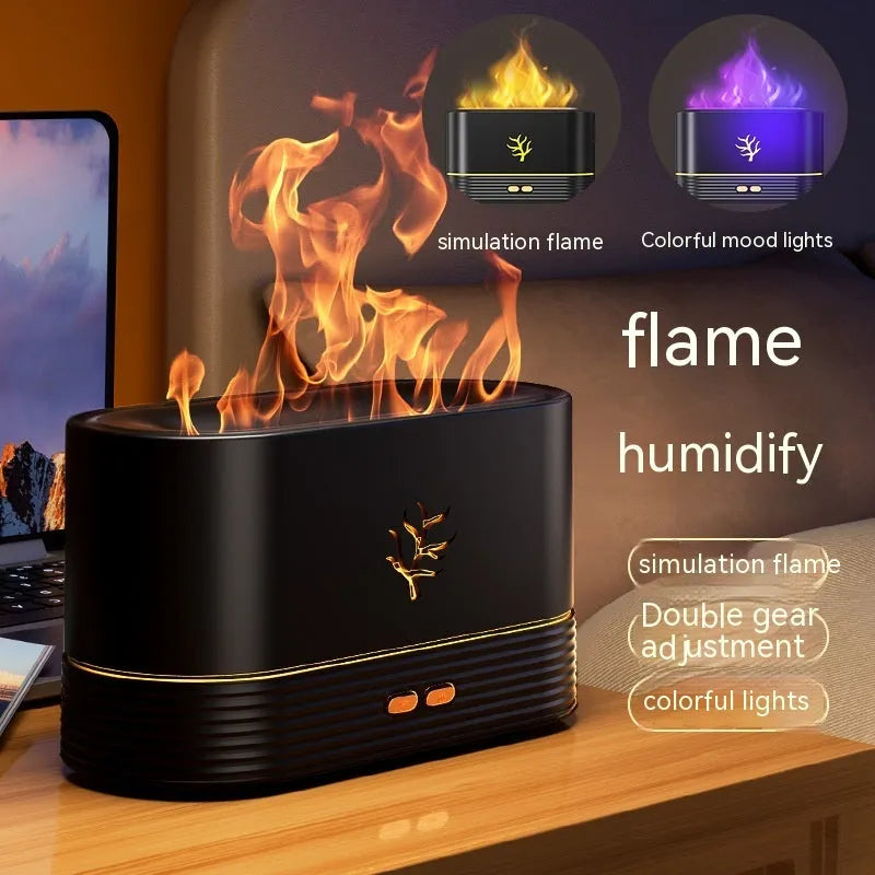 Square white USB aroma diffuser with flame effect LED lighting and humidifier function