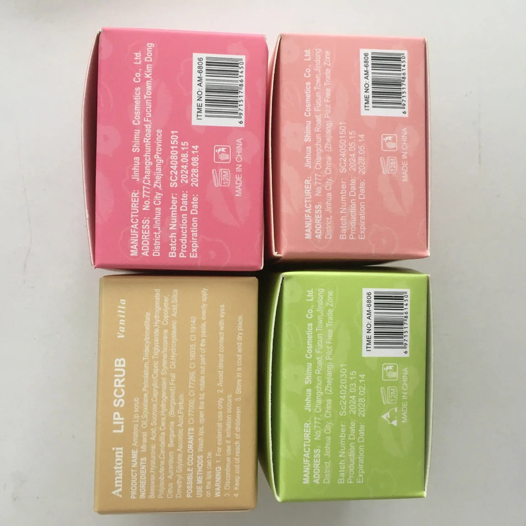 Amatoni fruit flavour lip scrub cream jar in choice of Coconut, Raspberry, Vanilla, or Watermelon, 30g.